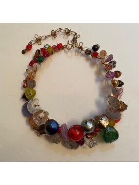 ABRA COUTURE NECKLACE CHOKER BEADS HANDMADE MULTI COLOR BLUE SILVER RED 16”